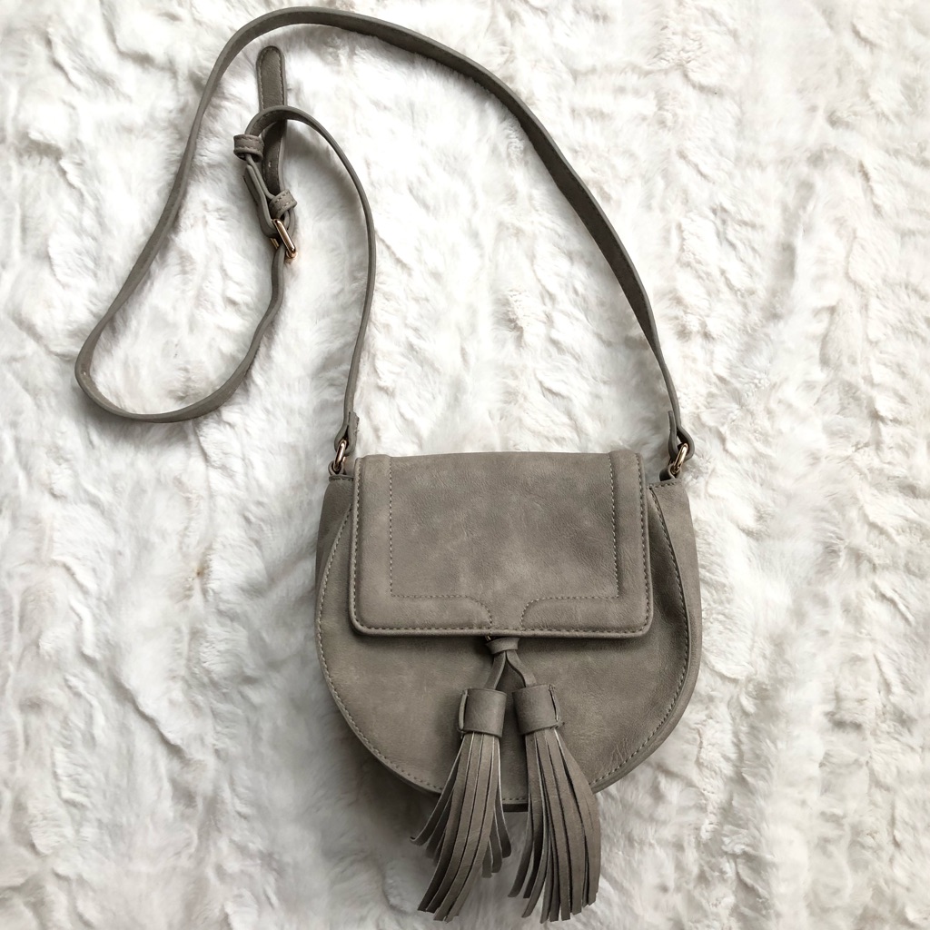 Vegan Grey Suede Crossbody Bag